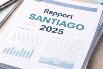 Rapport Santiago 2025 présenté sous forme d’une liasse de documents officiels.
